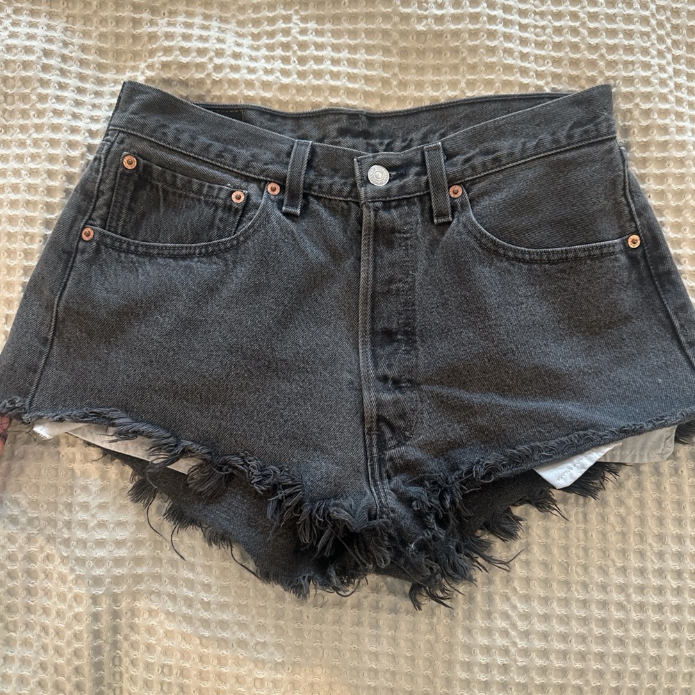 Levi's Black Frayed Denim Shorts